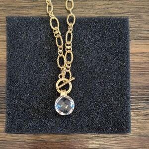 Etrusca Gemma 18K Gold Plated 15mm Rock Crystal Front Toggle 22" Necklace